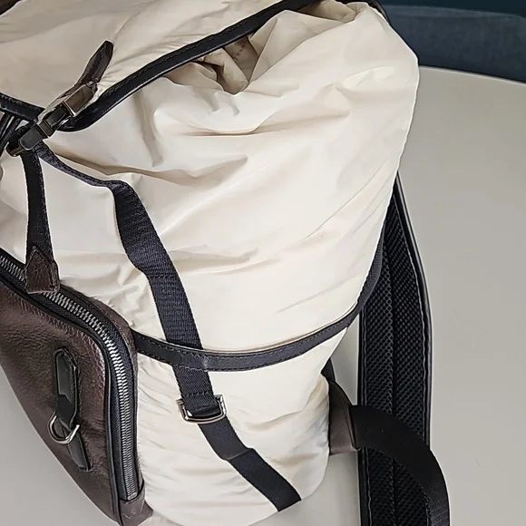 Bally Stylish Cream Nylonand Brown Leather Backpack
